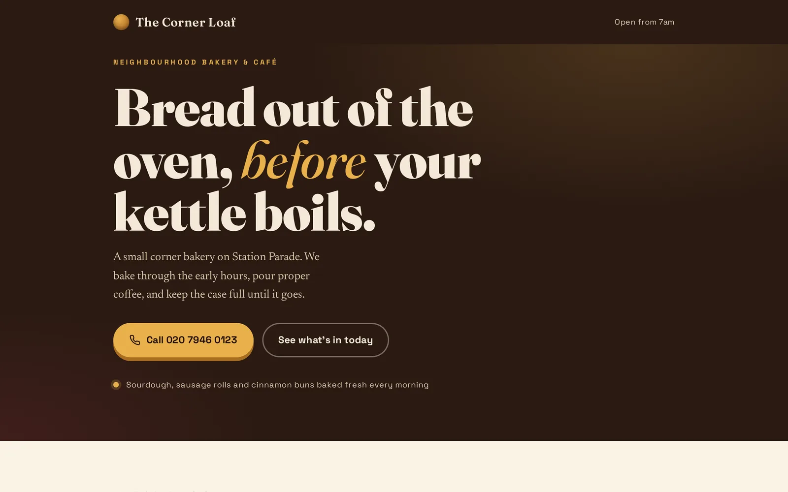 Example website built by KevStudios: The Corner Loaf bakery café